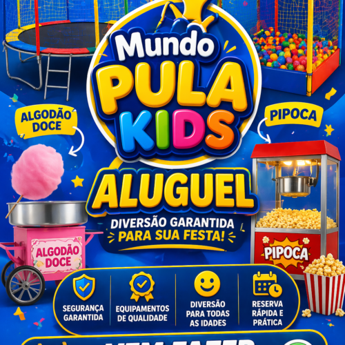 Mundo Pula Kids – Aluguel Brinquedos – Pipoca e Algodão