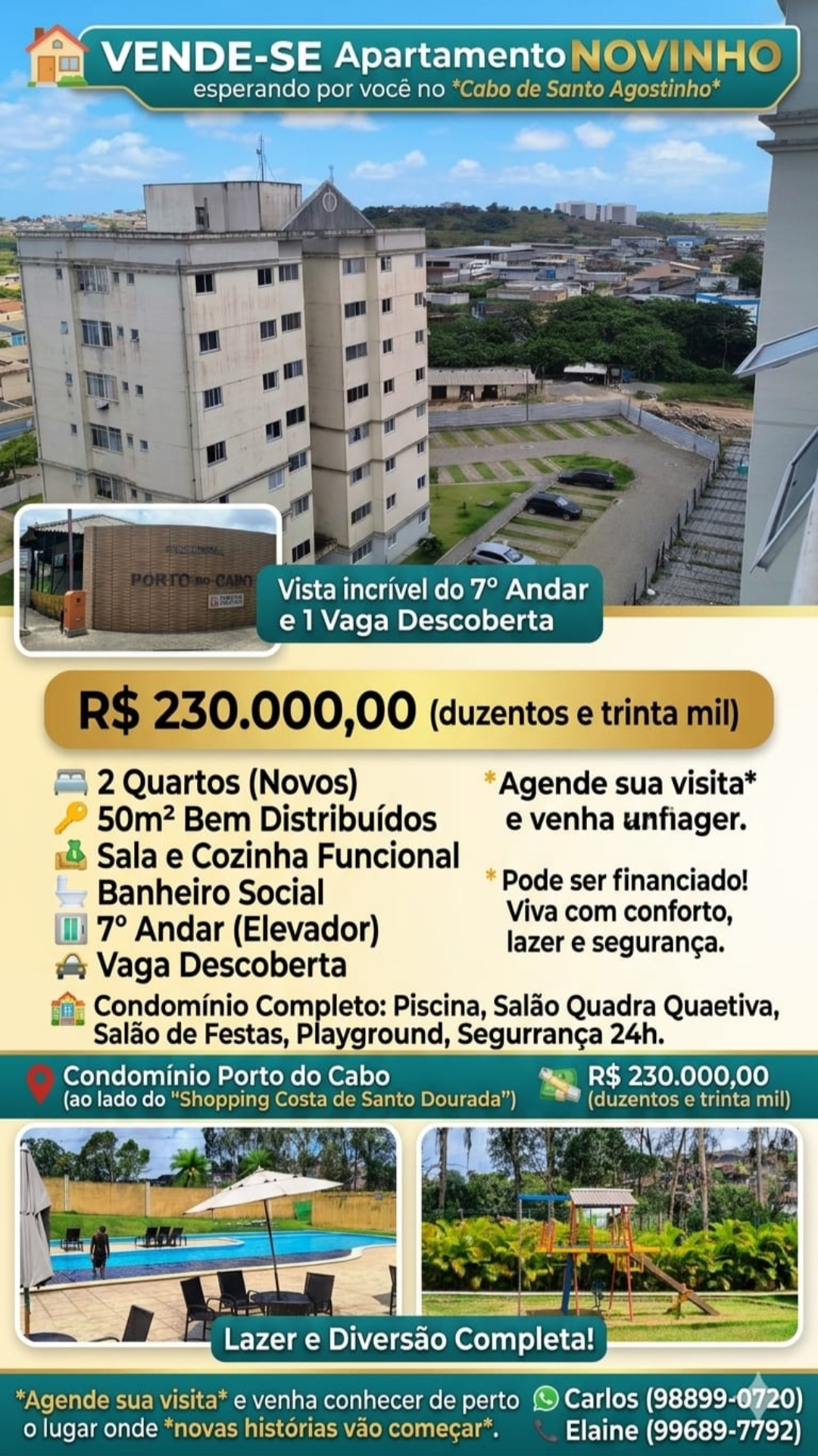 Vende-se Apartamento Cabo de Santo Agostinho ao lado do Shopping Costa Dourada