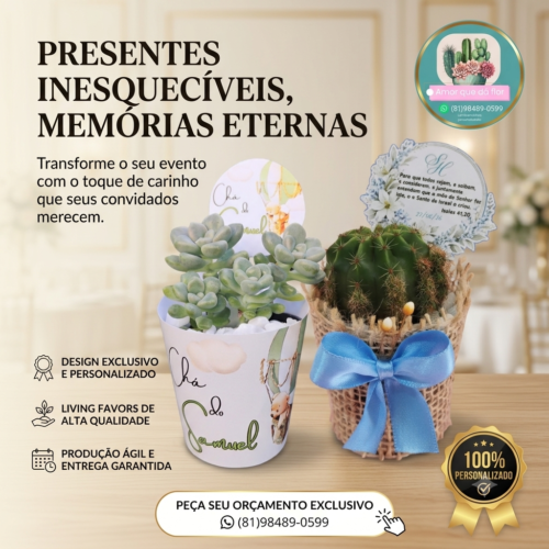 Amor que da Flor – Lembrancinhas Personalizadas com Cactos e Suculentas