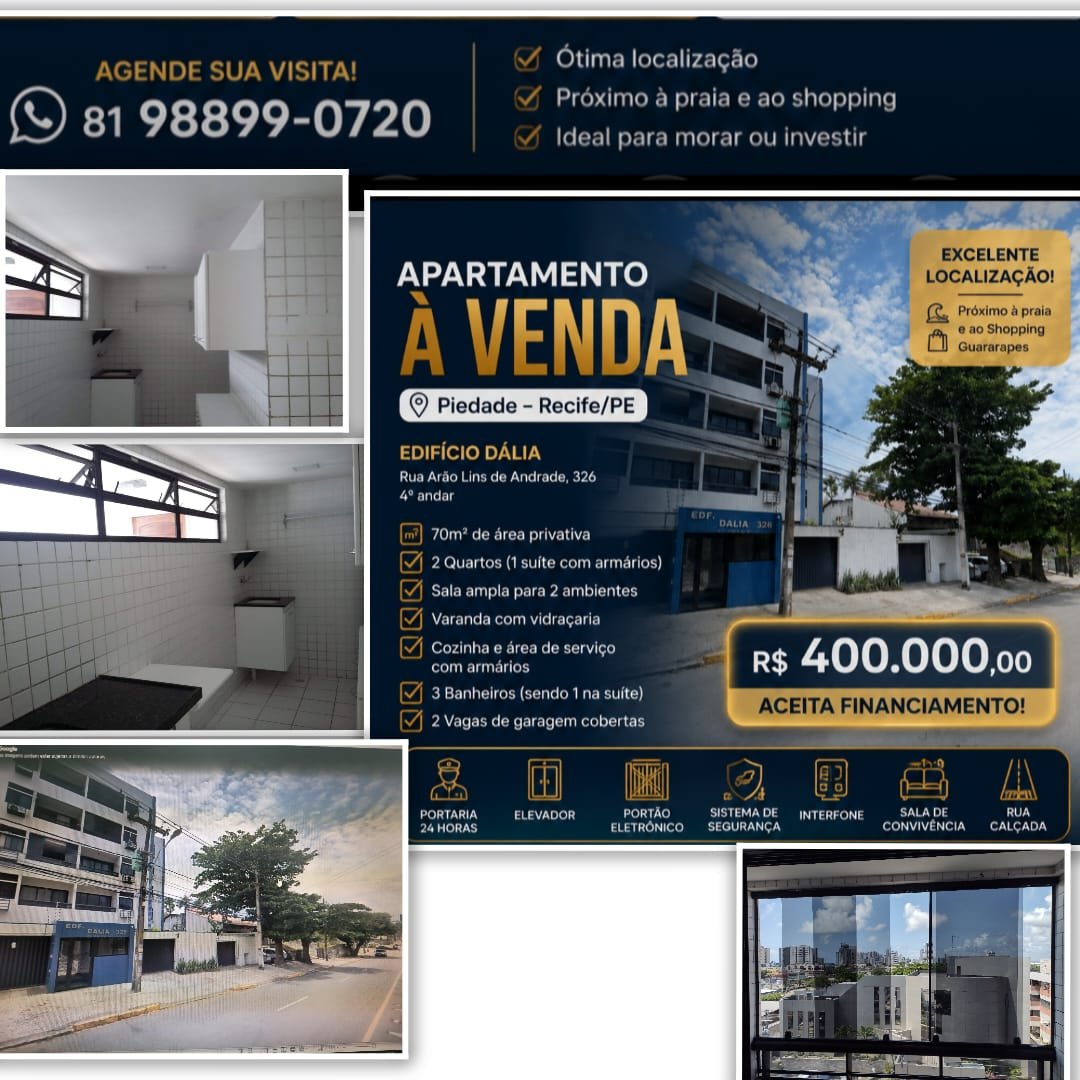 APARTAMENTO À VENDA EM PIEDADE ( na Arão Lins ao lado do Shopping Guararapes) 2 vagas de garagem